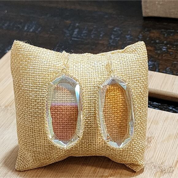 Kendra Scott Clear Iridescent Deily Earrings In Gold tone vintage and rare HTF - Picture 12 of 14